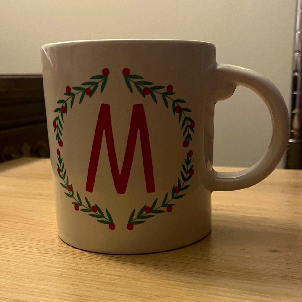 Christmas Mistletoe Letter M Coffee Tea Mug Holiday Home Candy Cane